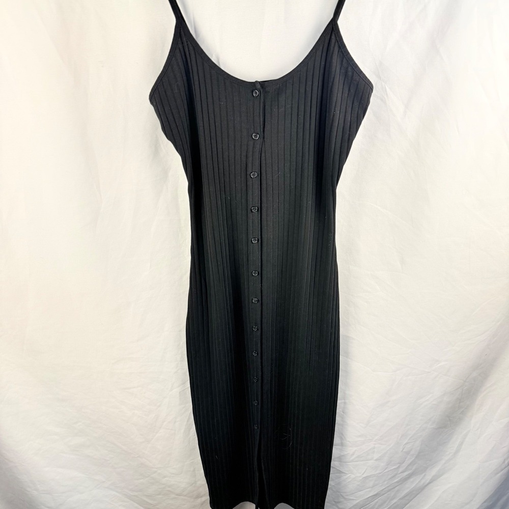 Bebe Black‎ Ribbed Button Down Bodycon Midi Tank Dress Size Small Y2K Minimalist - Picture 6 of 7